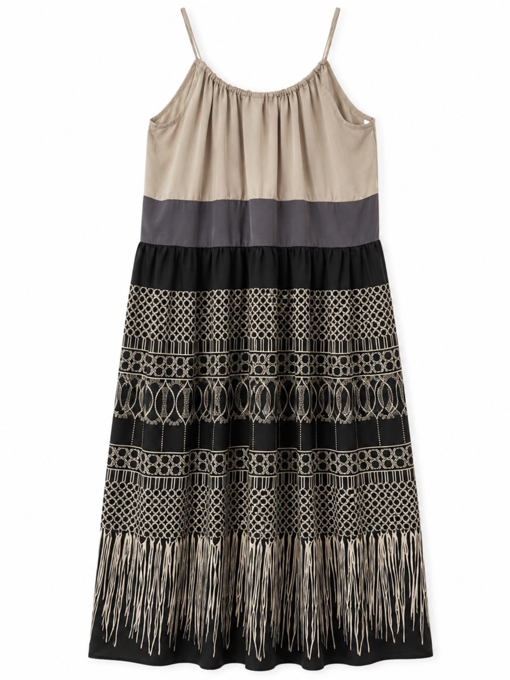 Old Navy Boho Border Print Colorblock Cami Dress Black Taupe Size Small
